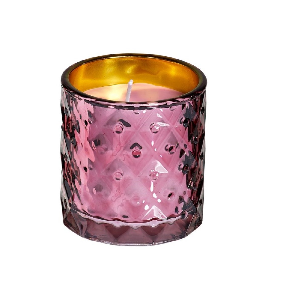 Sviečka v štruktúrovanom skle 7x7,5cm ružová / zlatá