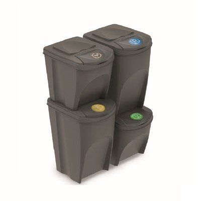 Sada 4 odpadkových košov SORTIBOX šedý kameň, objem 2x25l a 2x35l