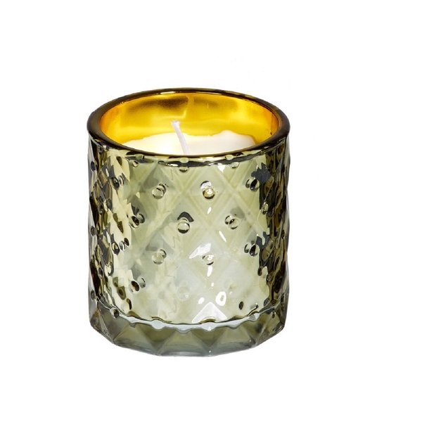 Sviečka v štruktúrovanom skle 7x7,5cm biela / zlatá